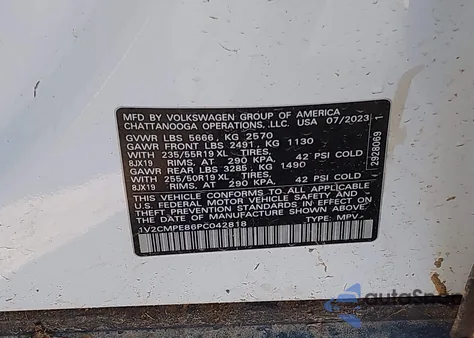 2023 Volkswagen Id.4 Pro из США, поврежденный, VIN 1V2CMPE86PC042818